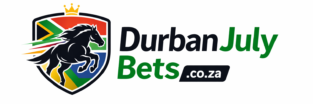 Durban July Bets South Africa horse racing betting logo with galloping horse and SA flag shield.