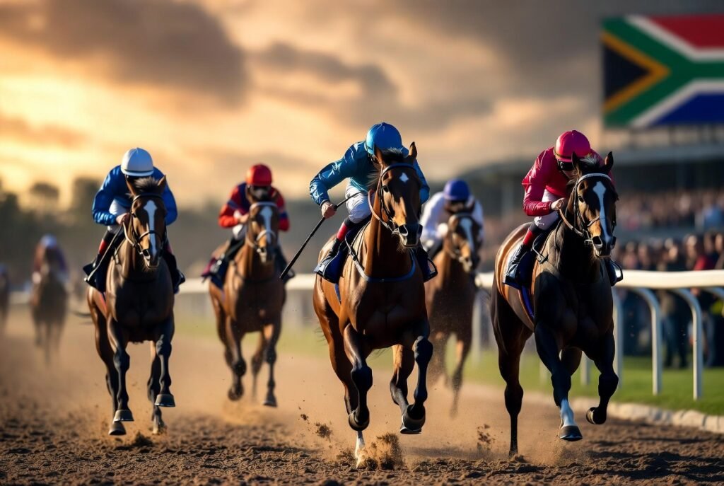 Expert Tips: Top 5 Contenders for Durban July 2026 - Horses racing at full speed on Greyville racecourse